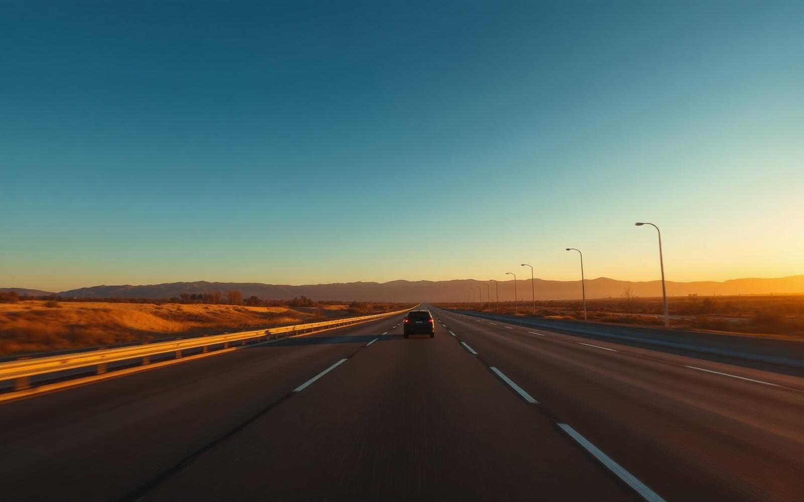 Open highway at golden hour