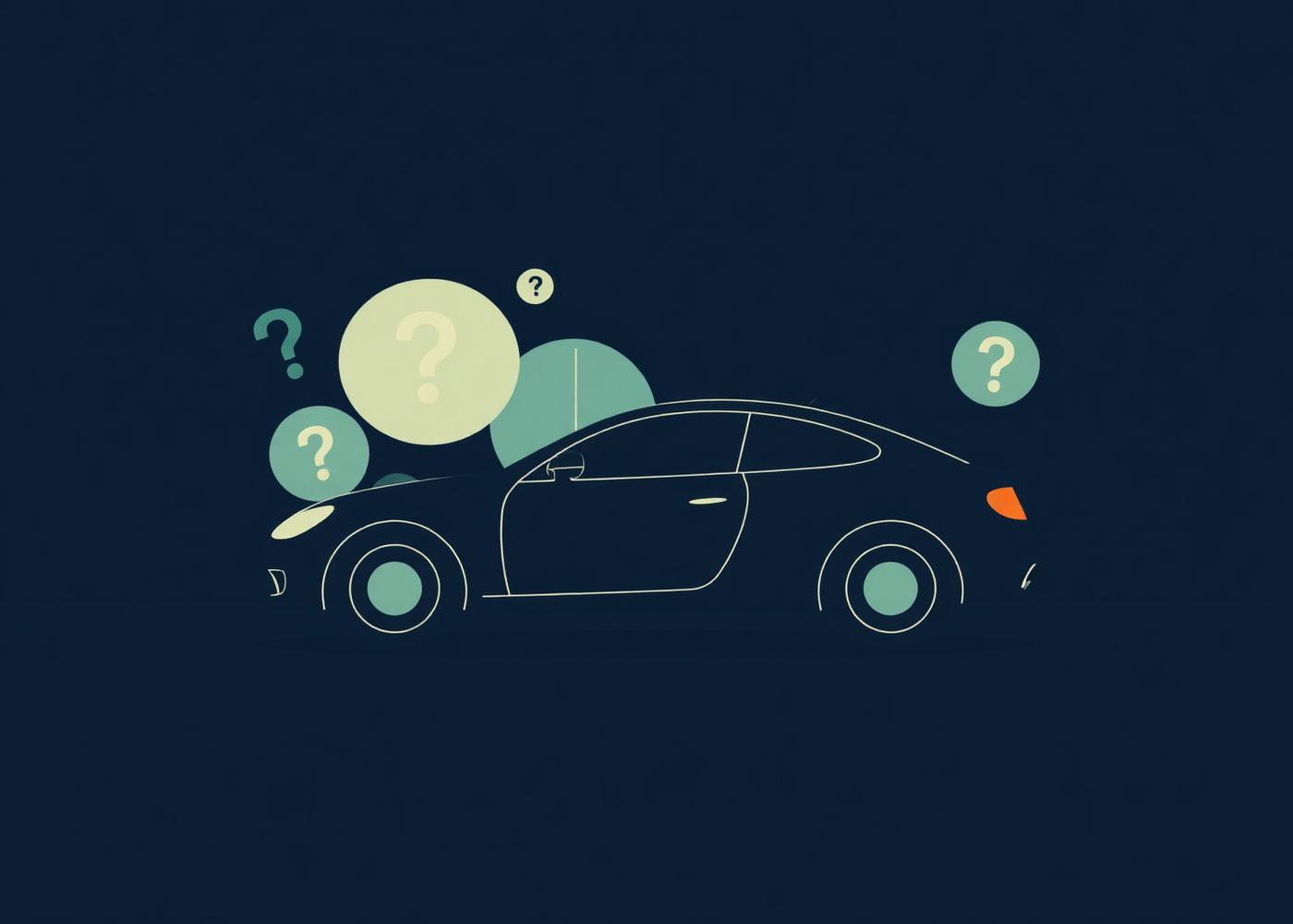 Illustration of a car surrounded by question marks